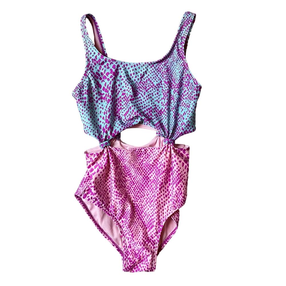 Girls L 10-12 More Than Magic Purple Blue Pink Snake Print Cut Out Swimsuit